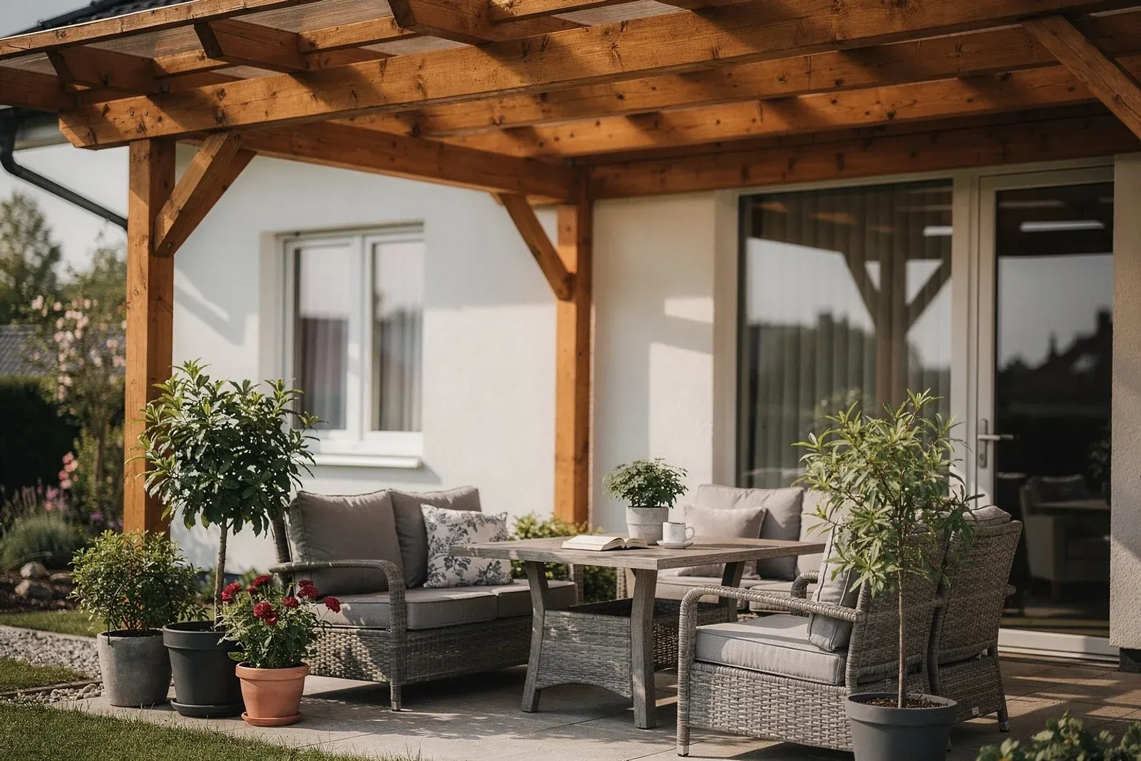 Terrassenüberdachung aus Holz in Augsburg